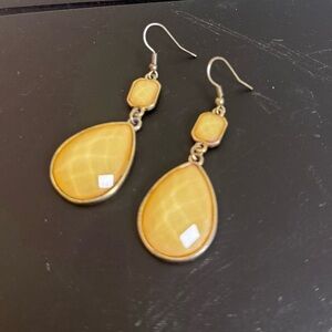 Teardrop Faceted Stone Dangle French Hoop Goldtone Pierced Earrings Butterscotch